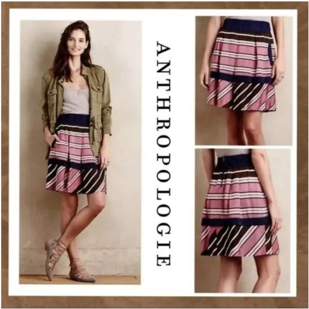 ANTHROPOLOGIE Maeve Ellery Striped Pleated Tiered Skirt with Pockets
